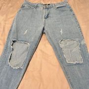 Boohoo size 12 distressed open knee straight leg jeans GUC