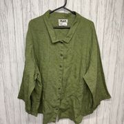 Womens Size 2G 22/24 Flax Green Linen Button Down EUC