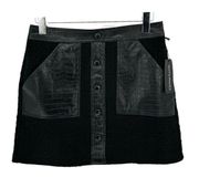 NWT Christian Lacroix Tweed and Croc Embossed Leather Mini Skirt in Black Size 8