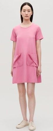 COS Jersey Pink Swing Dress Patch Pocket Front Size Medium
