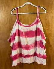 Lane Bryant Top Tie Dye Striped Color Block Shirt Pink White Size 14-16