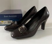 Enzo Angiolini Brown Leather Heels with Buckle Vintage