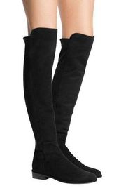 Stuart Weitzman Black Suede Allgood Low Heel Knee Boot 7.5