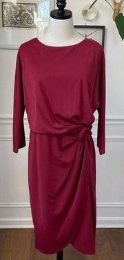 H by Halston Red Blouson Style Faux Wrap Skirt Dress M