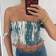 Princess Polly Blue White Beige Tiedye Strapless Crop Top