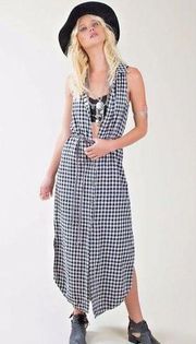 White Crow M Midi Blue Gingham Button Up Dress