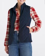 Market & Spruce Dulcie Quilted Vest, small, navy + plaid interior, StitchFix NWT