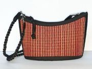 Woven Reed Red Purse Shoulder Bag Double Handle Handbag from Cambodia