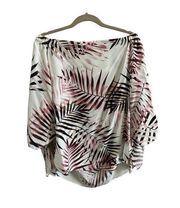 Antonio Melani Women's Small Silk White and Purple Palm Print 3/4 Sleeve Blouse