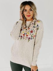 Tea N Rose The Reese Embroidered Sweater - Oatmeal Size Large