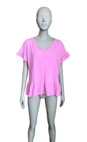 Pink Ruffle Short Sleeve Top