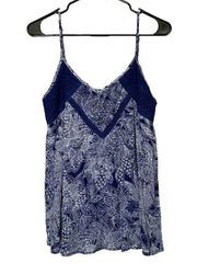 Allison Joy Blue & White Floral Print Sleeveless Tank Top Size S