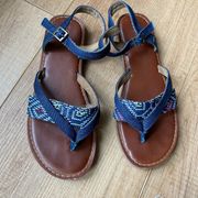 Tom’s Size 6.5 Summer Strappy Sandel brown embroidered denim strap