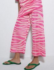 NEW Zara Jacquard Pants Pink Zebra Print High Waist Wide Women’s Size Small S