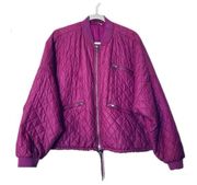 Free People Easy Quilted Pink Bomber Jacket Size Medium