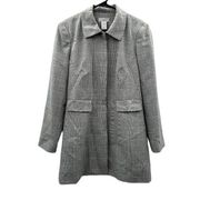 Worthington Gray & White Plaid Stripe Long Sleeve Long Blazer Jacket Size 8