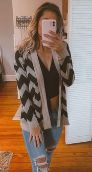 Taupe And Black Chevron Cardigan 