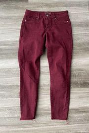 Blue Spice Juniors Maroon Skinny Ankle Jeans Size 3 Stretch Raw Hem M8