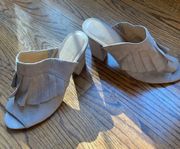 Suede open toe booties Sz 8M gray slide heels shoes