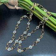 Swarovski Signed Necklace with Bezel Set Flat Clear & Black Crystals 35"