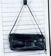 Brighton Vintage Embossed Leather Baguette Shoulder Bag Black