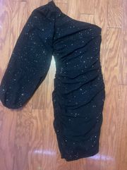 One shoulder Sparkly skin tight black dress!