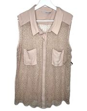 Halogen Sleeveless Button Front Lace Blouse Pink Size Medium NWT