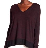 Rag & Bone Burgundy & Black Oversized Long Sleeve V Neck Sweater Size S