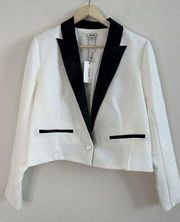 NWT Jason Wu White Tuxedo Blazer with Black Satin Collar Lined Stretch Sz Large