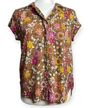 Jane & Delancey Mod Floral Short Sleeve Button Down Shirt - Small