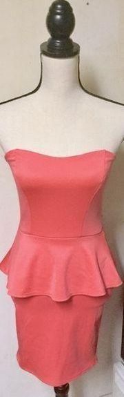 Salmon Pink Strapless Peplum Dress, Small