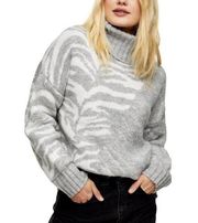 TOPSHOP Womens Grey Multi Tiger Stripe Turtleneck Pullover Sweater