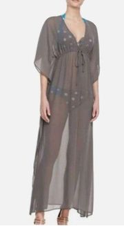 Tommy Bahama Long Caftan Semi Sheer Cover Up Maxi Dress Gray Sz Small