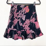 Saints + Secrets Velvet Floral Ruffle Hem Skirt Size 8