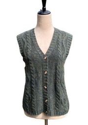 Cable Knit Wool Blend Sweater Vest Hunter Green Vintage Small