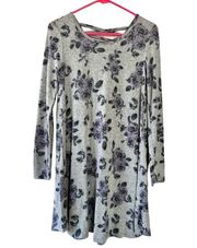 Alya Francesca’s  Soft Gray Floral Print 3/4 Sleeve Mini Dress Size Small NWT