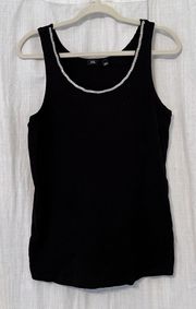 Black Ribbed Scoop Neck Rhinestone Tank Top