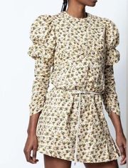 Zadig & Voltaire Rename Vanille Floral Print Puff Sleeve Cotton Mini Dress NWT