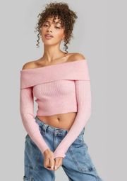 pink off the shoulder crop sweater! 