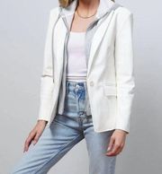 Central Park West NY Women’s White Vegan Leather Jacket Blazer Gray Hood Zip Out