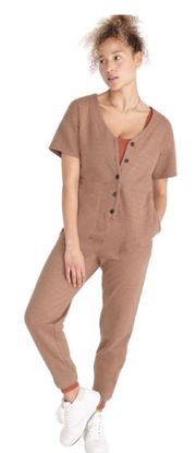 MWL coverall loungewear brown short sleeve button up jumpsuit