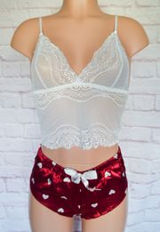 Red & White, Heart, Lace & Satin, Lingerie Set