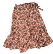 NWT Max Studio Pink Floral Midi Length Bohemian Faux Wrap Ruffle Skirt