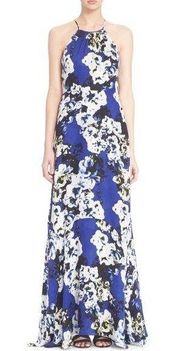 Parker Grady Blue Floral Print Maxi Dress Size S NWT