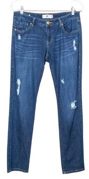 CABI Dark Wash Slim Boyfriend Jeans Distressed Stretch Cuffed 3045 Women's 6