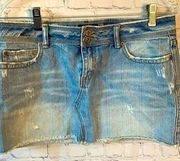 Aeropostale Distressed Blue Jean Mini Skirt 7/8