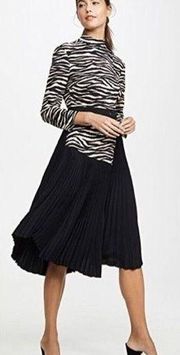 ALC A.L.C. Peyton Tiger Print Paneled Pleated Midi Dress Animal Print Size 6