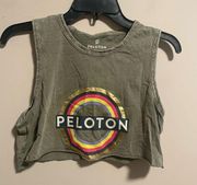 Peloton Olive Green Cropped Logo Muscle Tank- Size XS