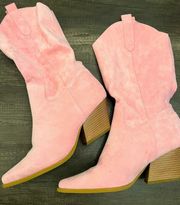 Pink Suede Cowboy Boots