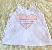 Brand New Never Worn White Pink and Silver Alpha Phi Hear Tank Top Size Small